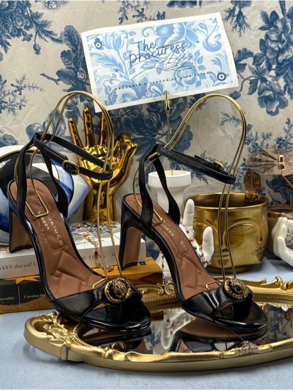 🆕 KURT GEIGER LONDON 🧿 NWOB Chelsea Heel Sandal, Black Patent